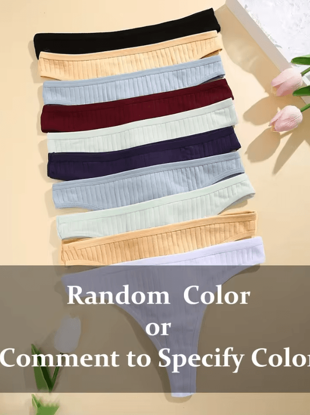 6 Pack Womens Cotton Thongs – Ribbed Low Rise G String Bikini Underwear Set