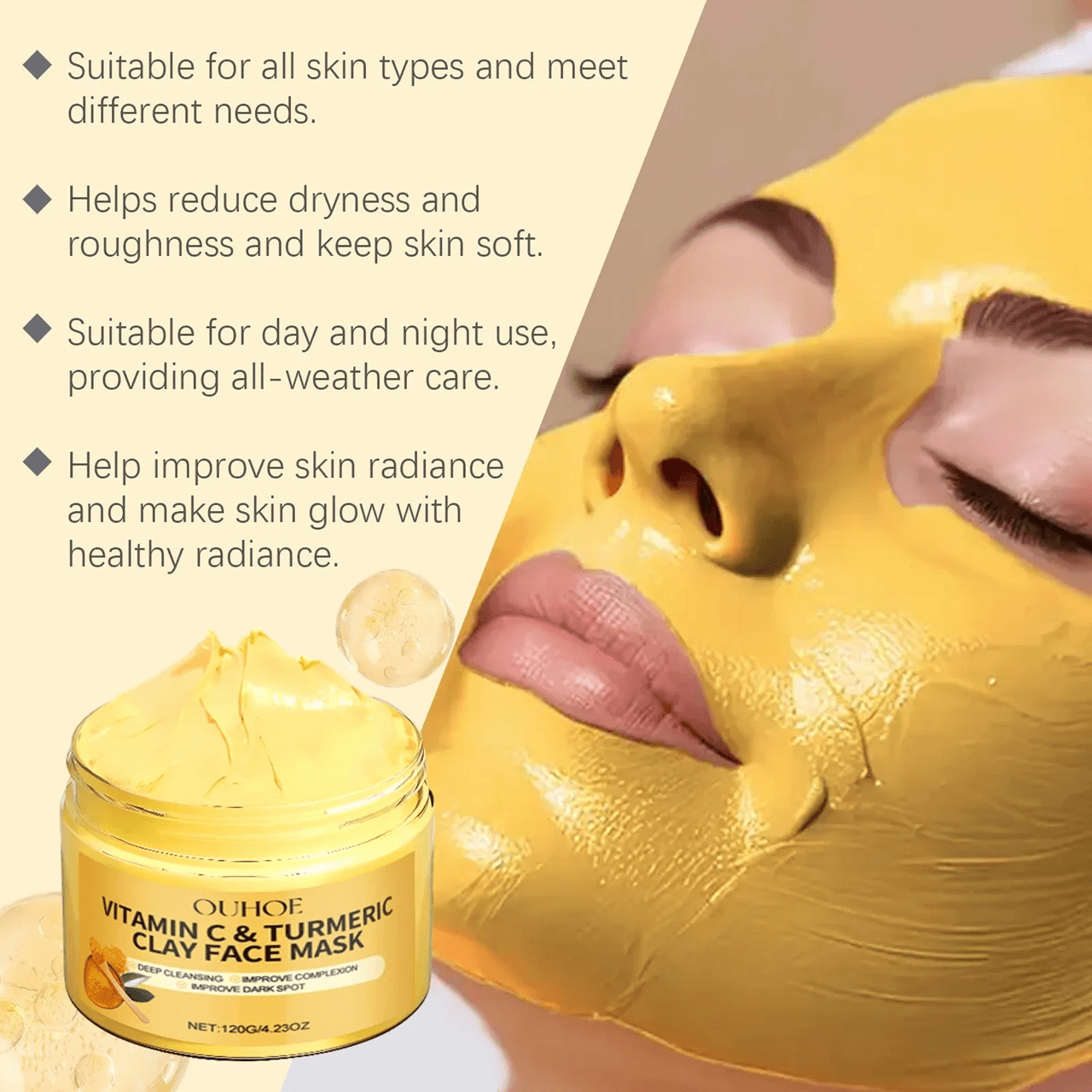 Vitamin C Turmeric Clay Face Mask for Brightening and Pore Cleansing