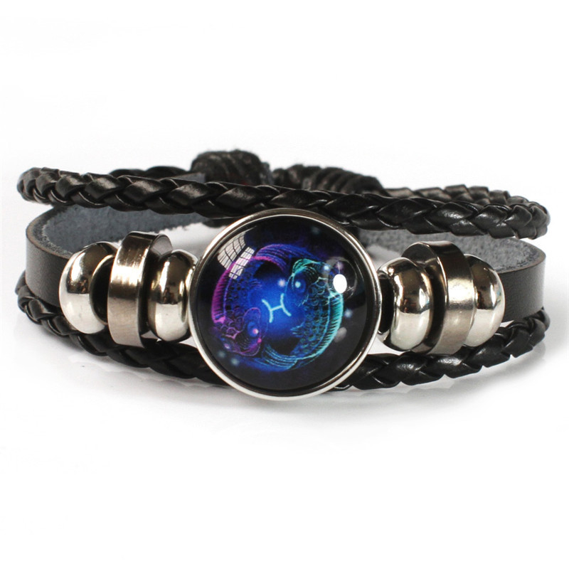 Glow in the Dark Zodiac Bracelet Multilayer Leather Wrap Astrology Gift