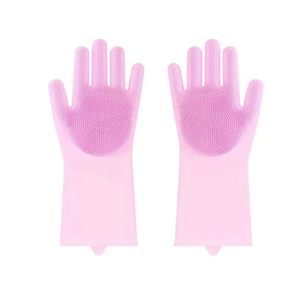2-in-1 Heat-Resistant Silicone Cleaning Gloves with Built-In Scrubber Teeth