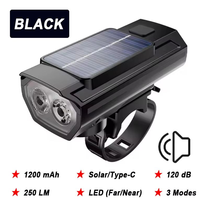 4000mAh Solar Bike Light – 2000LM Rechargeable Bicycle Front Light with Zoom Beam & COB Red Side Lamp