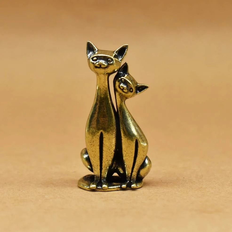 Vintage Brass Cat Couple Sculpture Romantic Intertwined Cats Figurine Home Decor