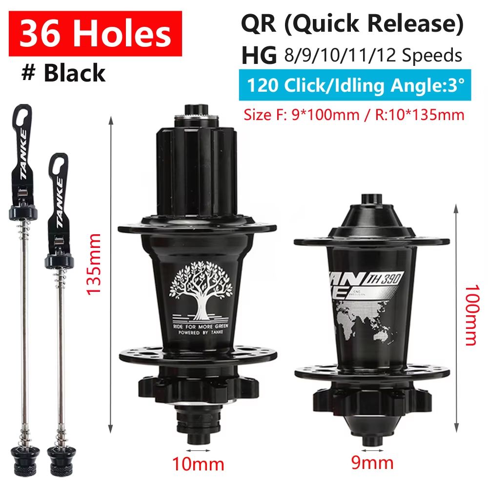 TANKE 120-Click 6-Bearing MTB Hub – 28/32/36H Disc Brake Front & Rear (8-12 Speed)