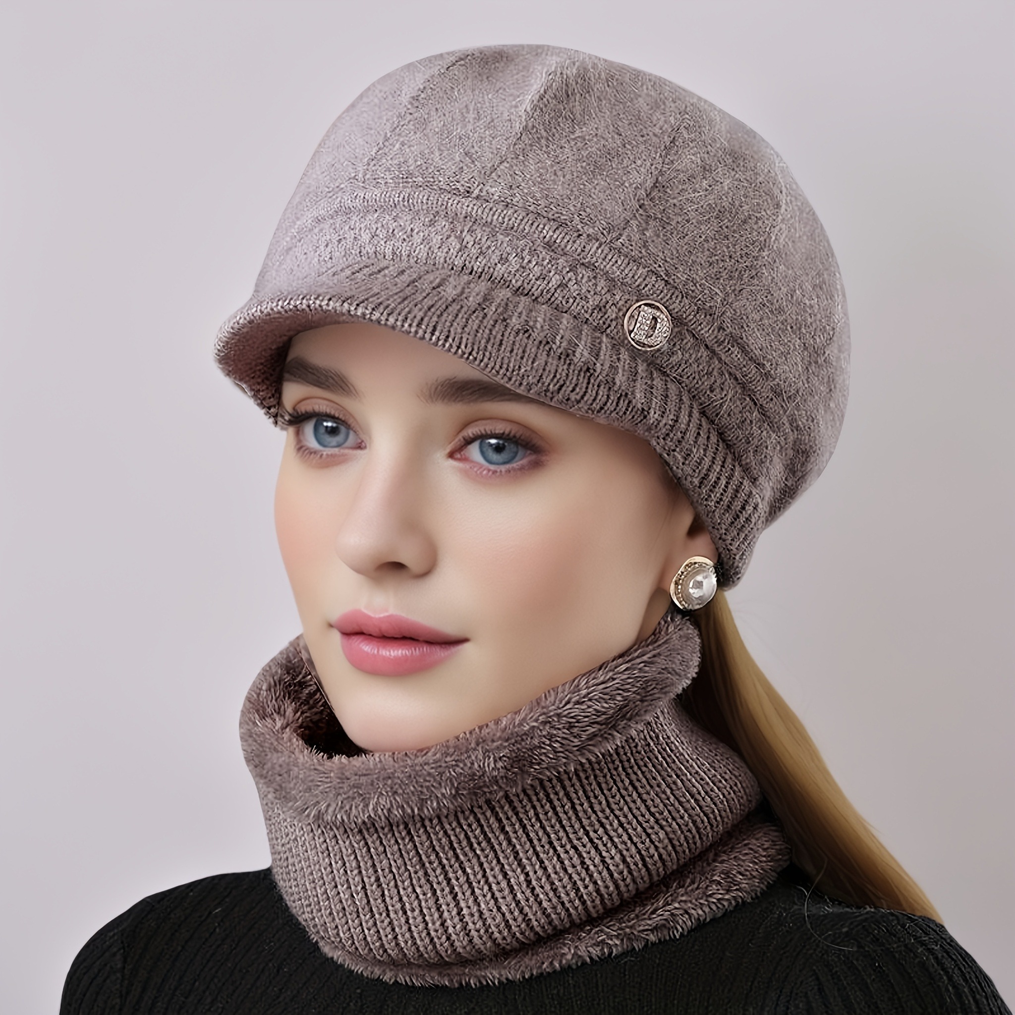 Womens Winter Hat and Scarf Set 2pcs, Warm Neck Scarf for Mothers, Middle Aged and Elderly, Versatile Outdoor Exercise