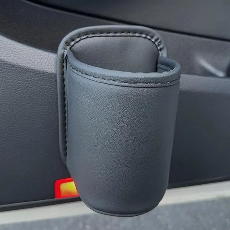 Leather Car Door Cup Holder Organizer – Automotive Drink Rack Storage Bin for Back Seat – Universal Interior Accessories