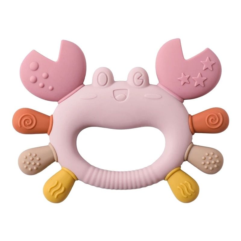 Silicone Crab Baby Teether with Natural Wooden Ring – BPA-Free Molar Toy
