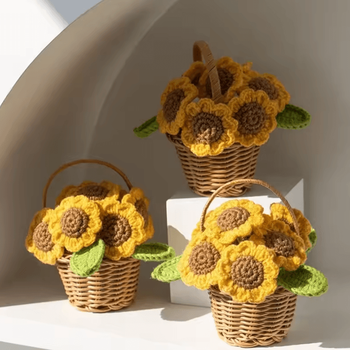 Adorable Crochet Sunflower Ornament – Hand-Knitted Flower Decor for Potted Flower Table Decor and Cute Crochet Gift