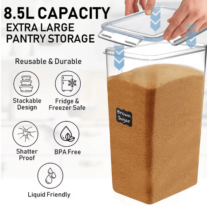 2-Pack 8.5 L Airtight Food Storage Containers with Lids and Labels for Kitchen Pantry Organization