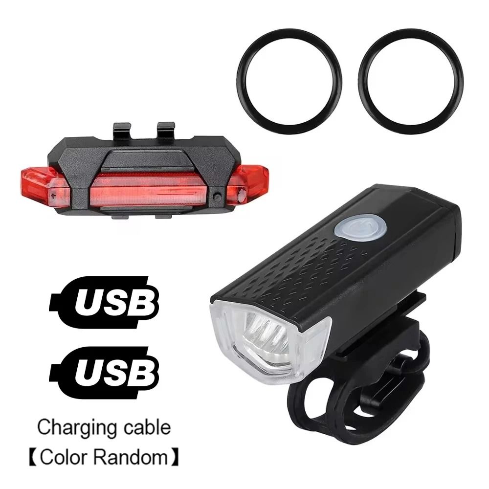 USB Rechargeable Bike Light Set Front and Rear LED Bicycle Headlight and Taillight