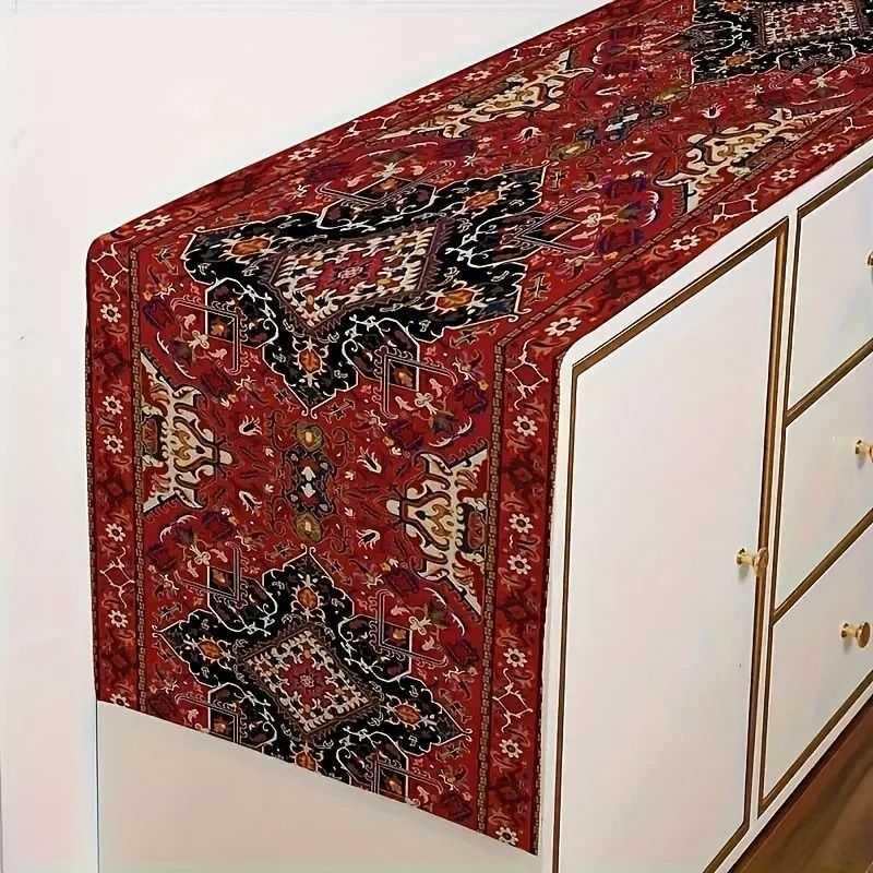 Rich Red Persian Antique Table Runner | Vibrant Bohemian Stripe Pattern (13x70 Inch)