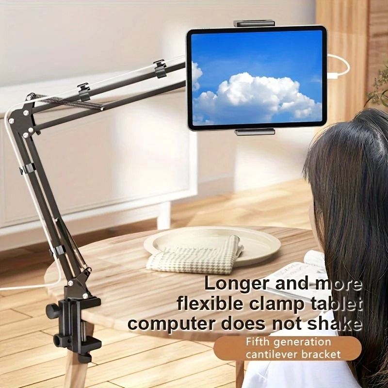 Adjustable Bed Tablet Holder with Rotatable Long Arm Clamp Mount