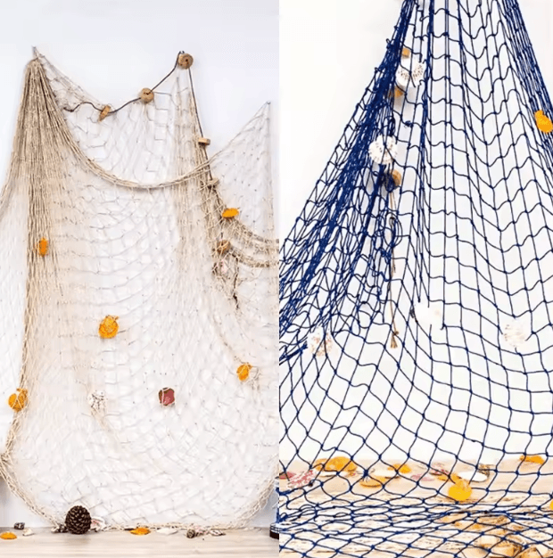Mediterranean Nautical Fishing Net Wall Decor – Coastal Beach Hanging Accent