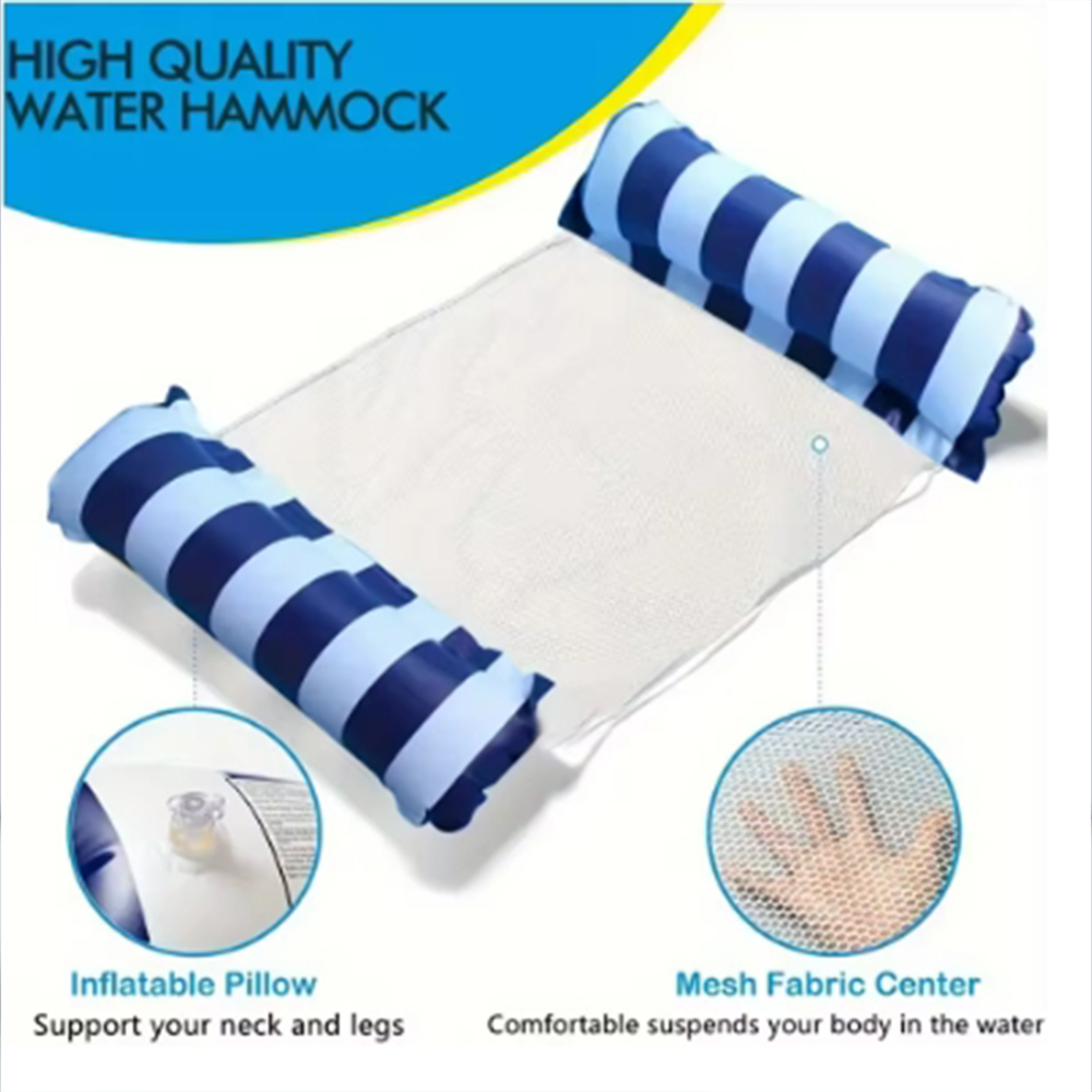 Striped Inflatable Pool Lounge Chair with Mesh Backrest for Beach and Pool