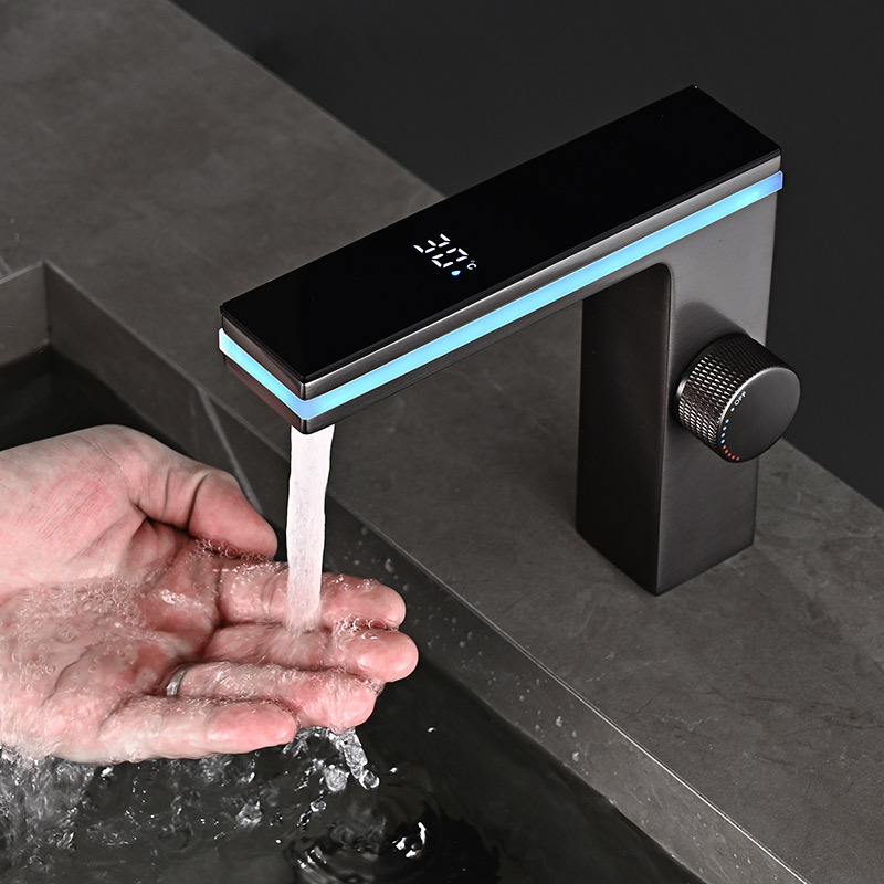 Smart LED Bathroom Sink Faucet with Temperature Display and Brass Mixer Tap