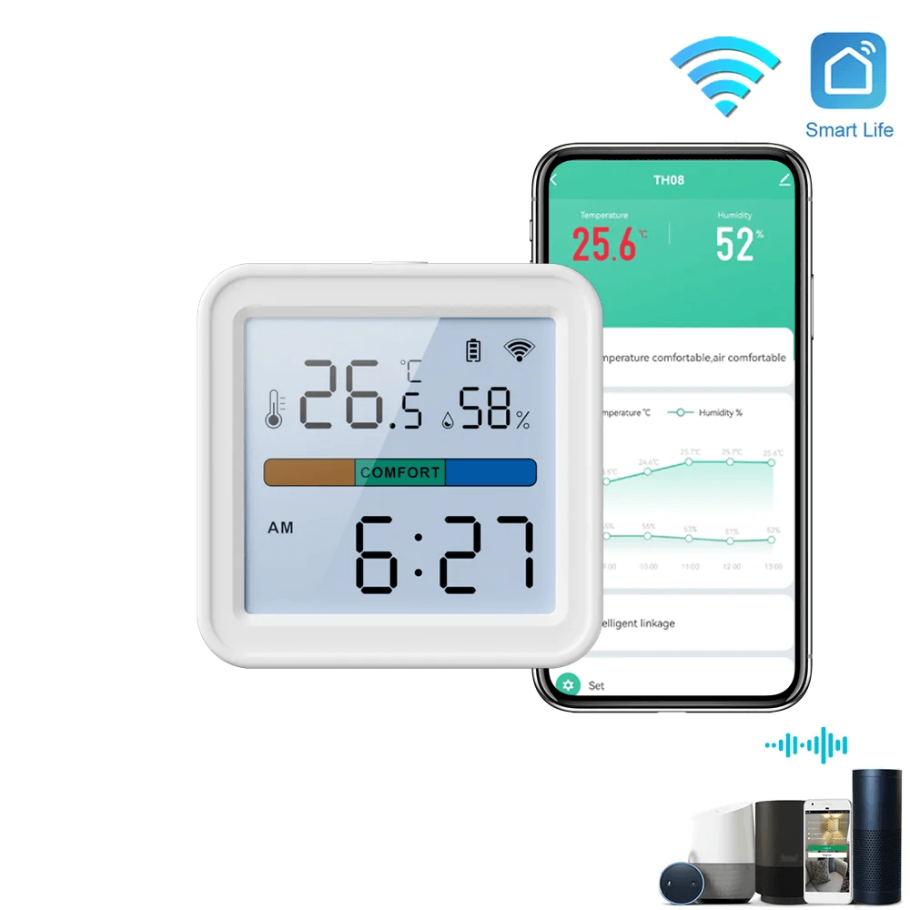 Smart WiFi Thermometer Hygrometer, Backlit Temperature & Humidity Sensor for Smart Life, Alexa, and Google Assistant