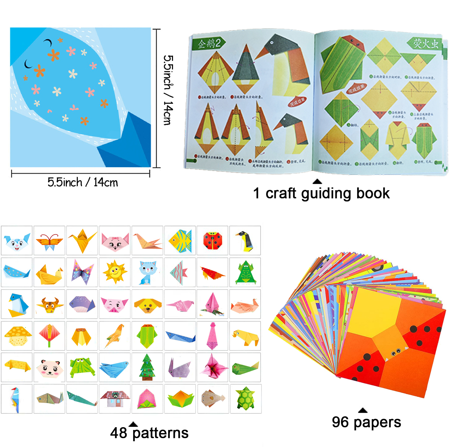 Origami Paper Craft Kit for Kids & Beginners with Colorful Sheets