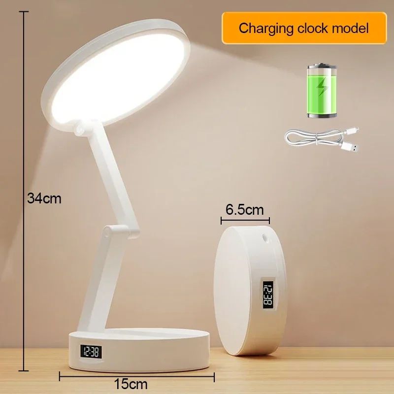 Rechargeable Foldable LED Desk Lamp with Clock