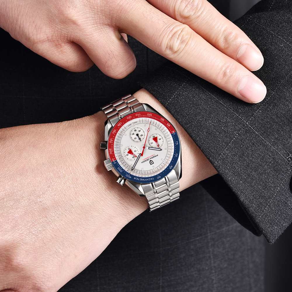 Mens Luxury Quartz Chronograph Watch Ceramic Bezel, Luminous Display