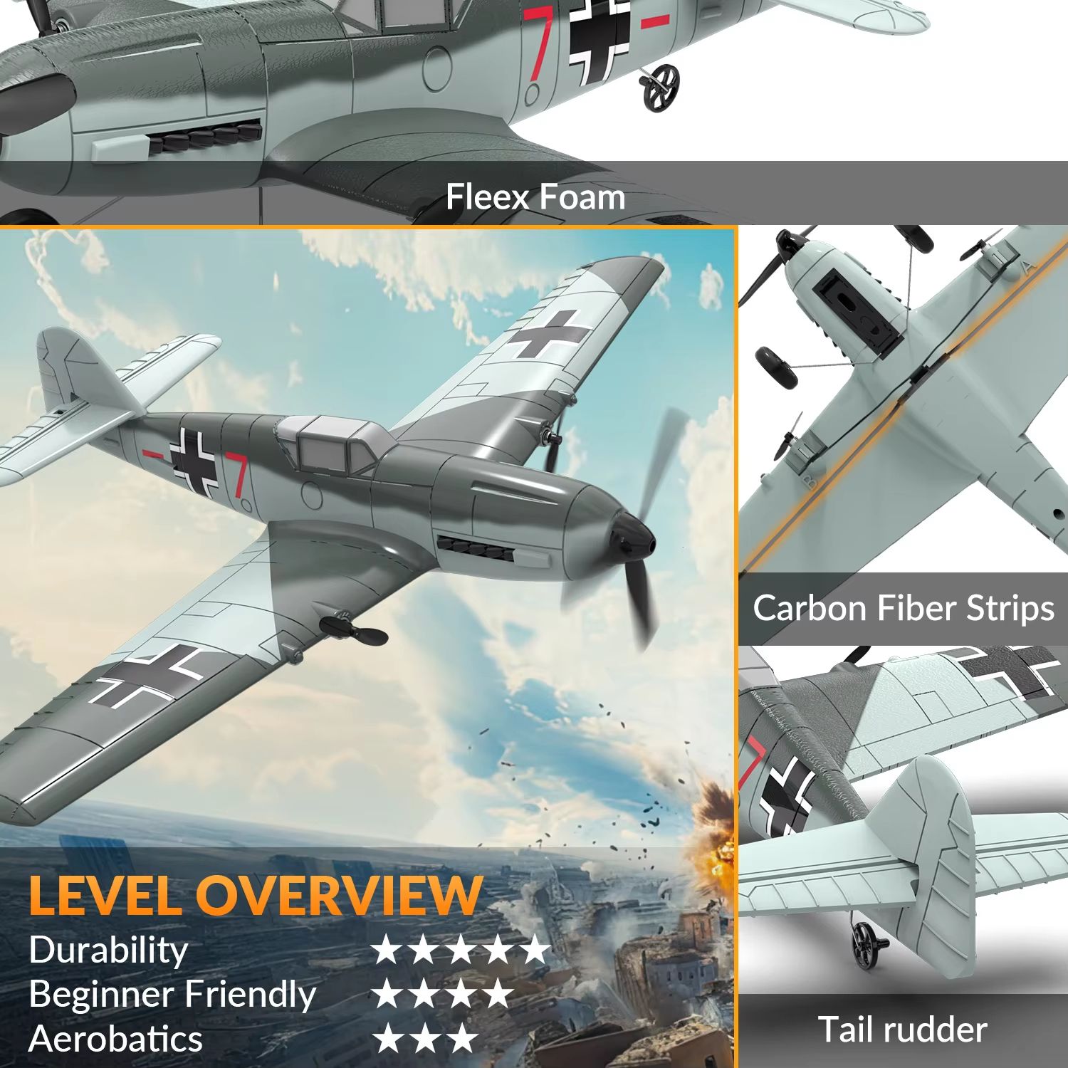 VOLANTEXRC BF109 RC Plane – 2.4G 3CH EPP Glider with 6-Axis Gyro & Smart Balance System