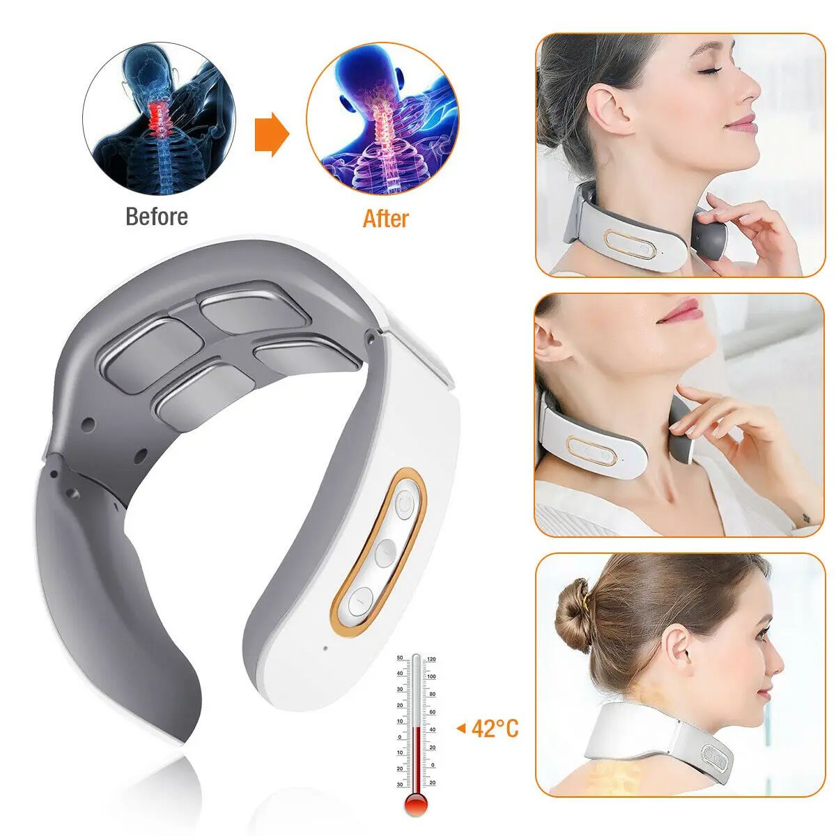 Electric Neck & Shoulder Massager 4-Head Kneading with TENS, Magnetic Pulse Heating for Cervical Pain Relief Relaxation