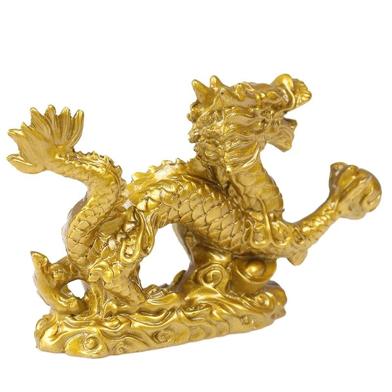 Golden Dragon Statue Chinese Zodiac Feng Shui Desk Decor