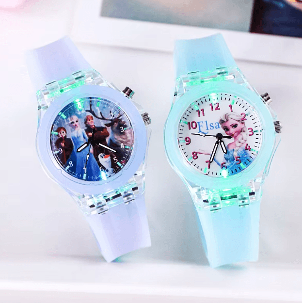 Disney Frozen Kids Light-Up Watch – Princess Elsa Silicone Strap Cartoon Wristwatch