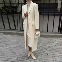 Elegant Womens Grey Belted Wool Coat Double Breasted Long Winter Peacoat