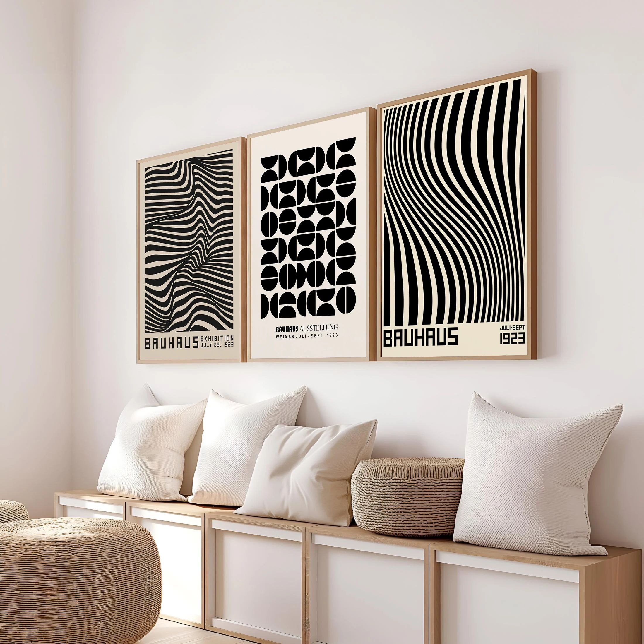 Abstract Orange Bauhaus Poster – Geometric Sunrise Bicycle Pop Art Wall Prints for Modern Home Decor