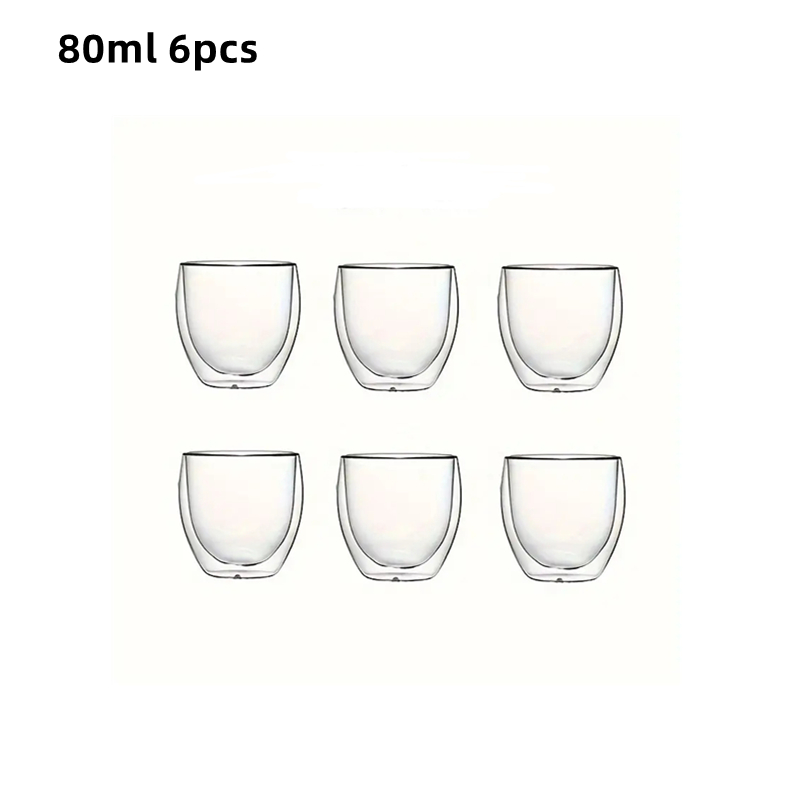 Double-Wall Clear Glass Espresso Cups, Insulated Coffee, Latte, Tea, Cafe, Milk, Restaurant Use
