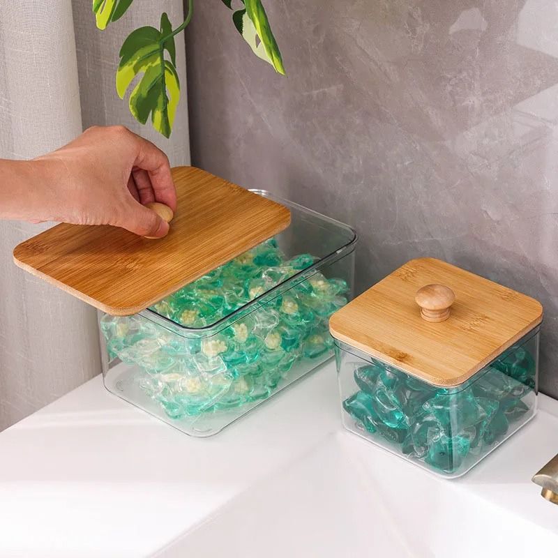 Aesthetic Bamboo Lid Storage Collection – Decorative Laundry & Desktop Organizer