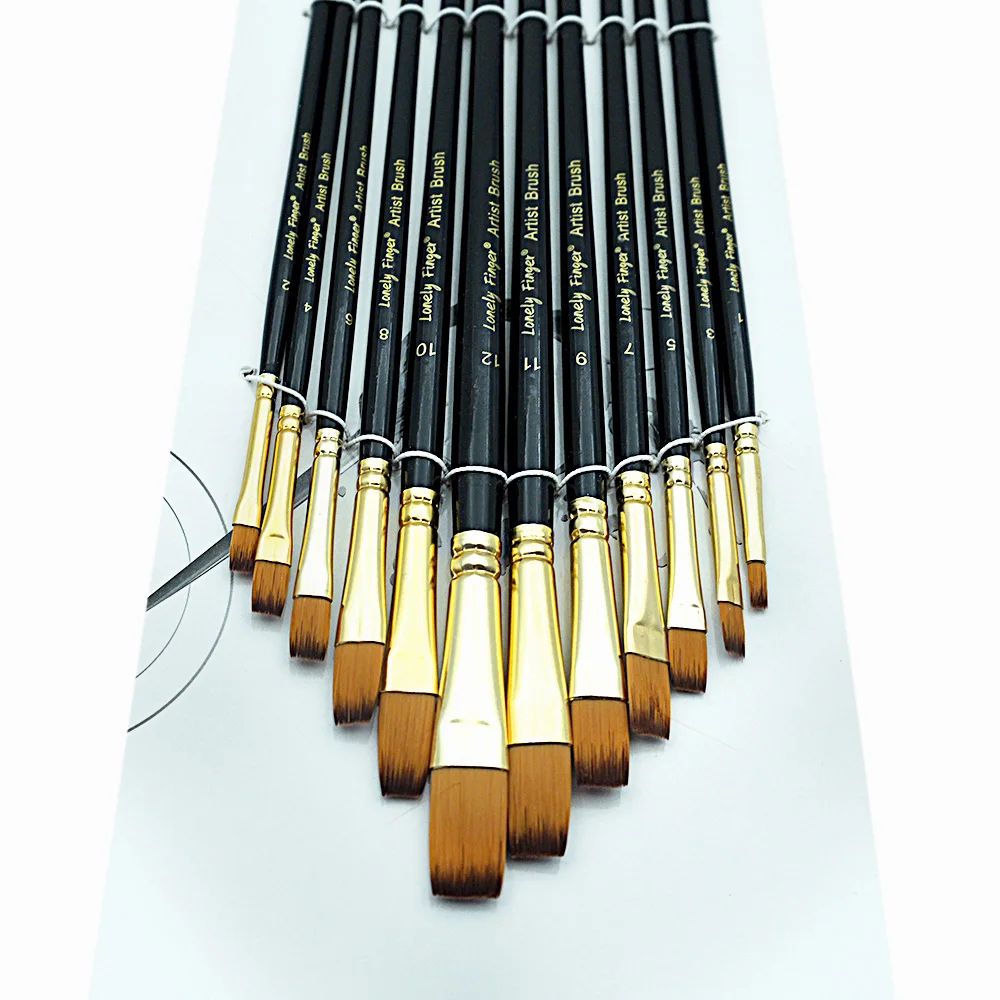 Precision 12-Piece Acrylic Paint Brushes Set – Professional Flat Paint Brushes with Nylon Bristles for Watercolor, Oil &