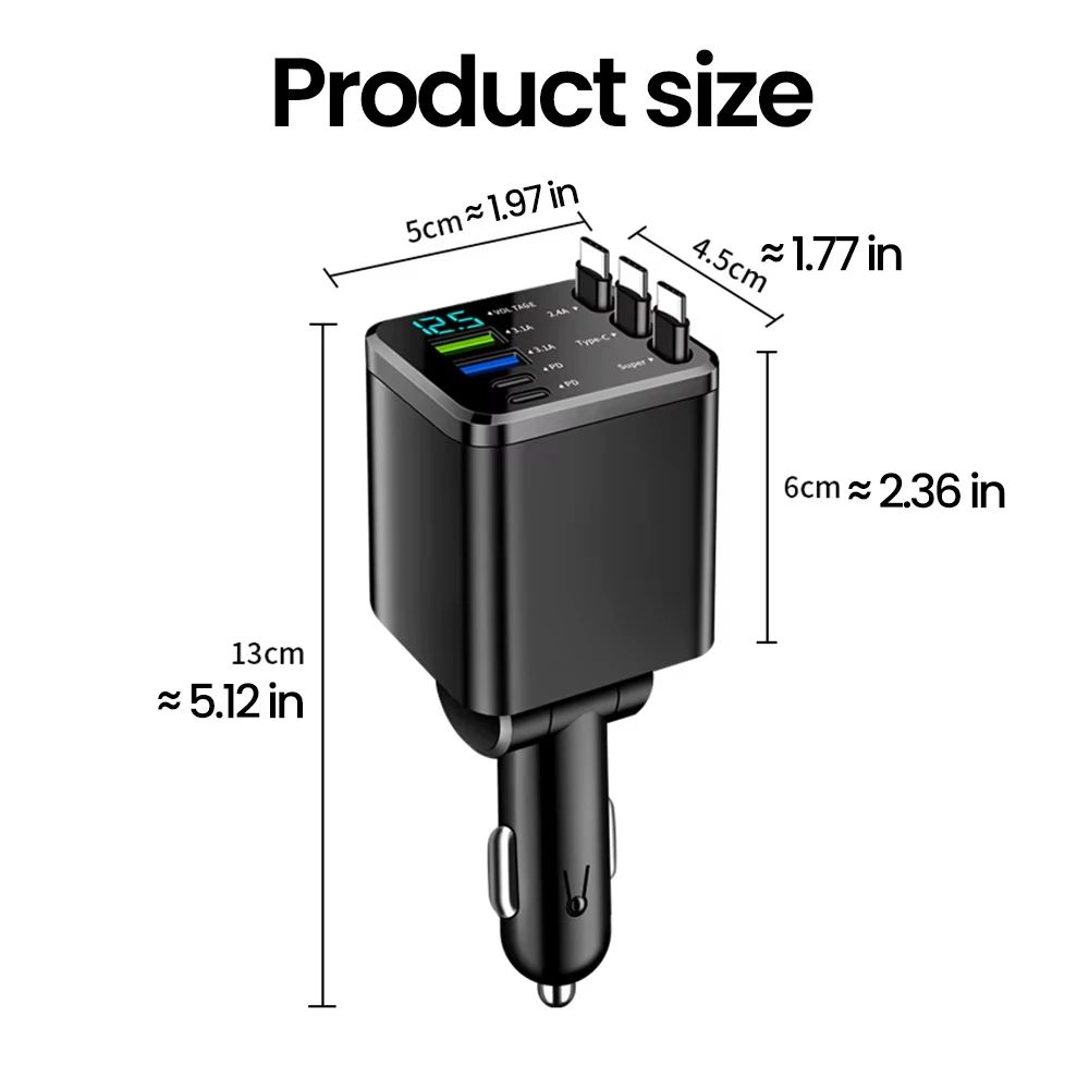 7 in 1 Retractable Car Charger 120W Fast Charging