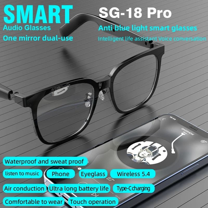 SG18 Pro 2-in-1 Smart Glasses – Magnetic Polarized Lenses & TWS Audio – HiFi Wireless Stereo Eyewear