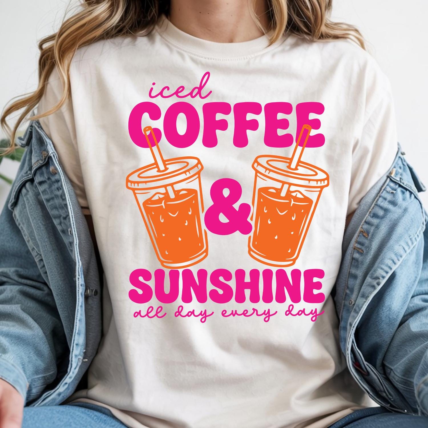 Iced Coffee and Sunshine Shirt Cute Coffee Lover Summer Graphic Tee Gift
