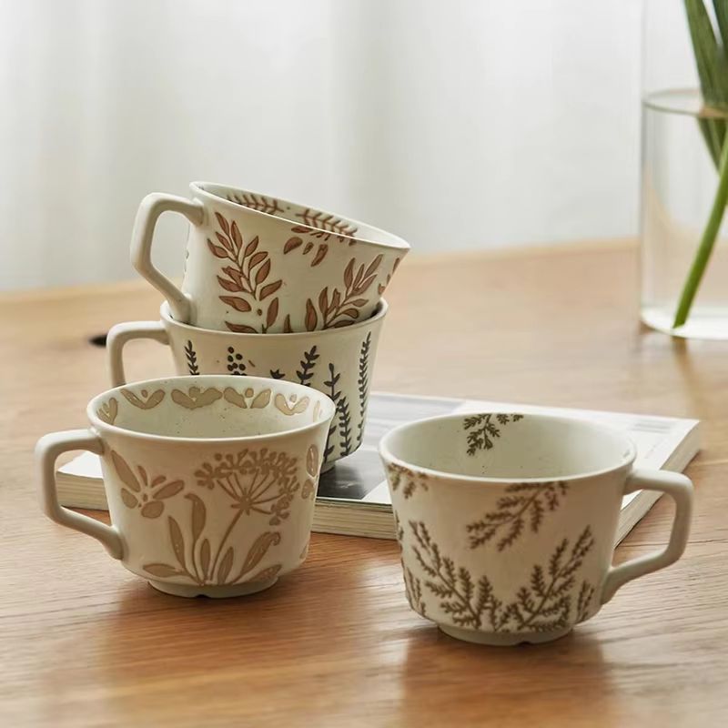 Ceramic Coffee Mug Leaf Pattern Porcelain Tea Cup for Home and Office Use