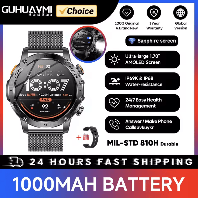 TitanX Military GPS Smartwatch with 1000mAh Battery & AMOLED Display