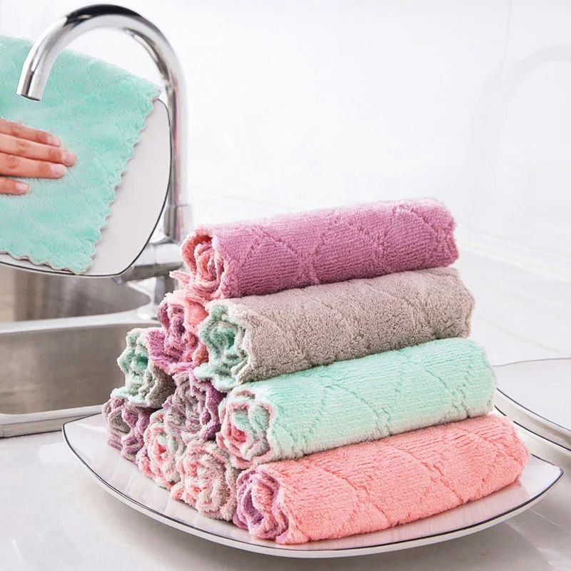 Microfiber Dish Cloths Double Sided Cleaning Rags Multi Purpose Kitchen Dishwashing Towels 10 pcs