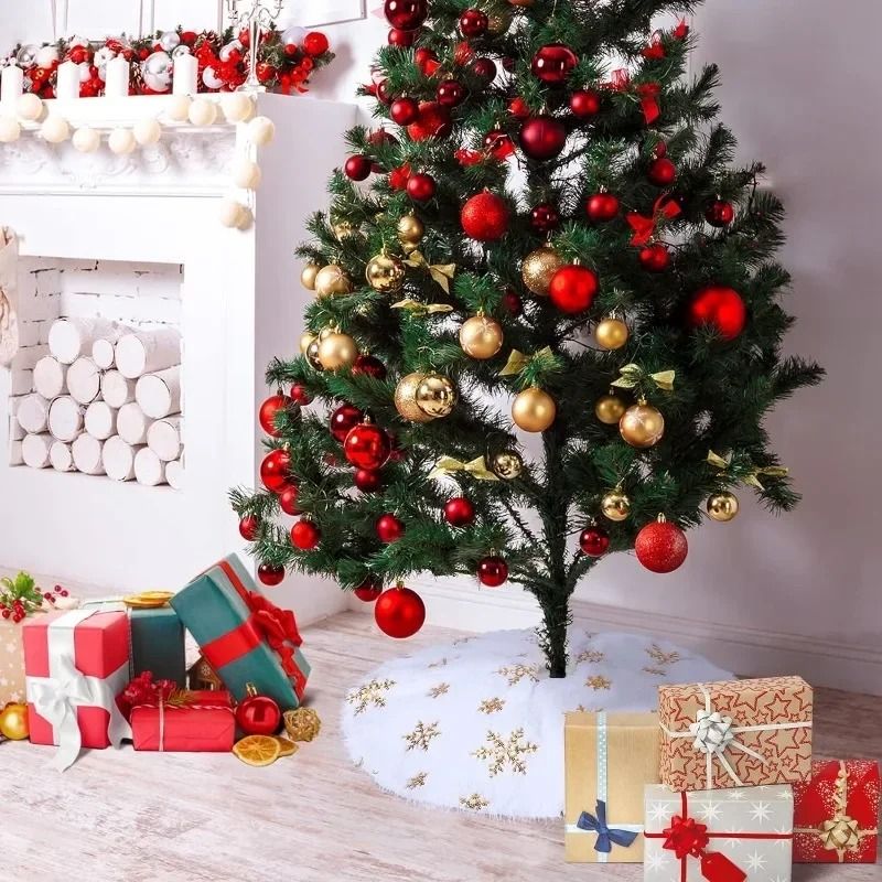 15-Inch White Faux Fur Christmas Tree Skirt | Premium Sequin Round Xmas Mat & Holiday Party Infrastructure