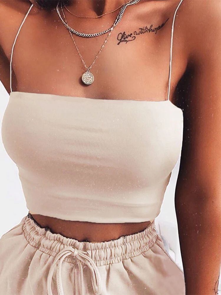 Women's 2024 Bodycon Spaghetti Strap Crop Top – Sexy Sleeveless Basic Cami
