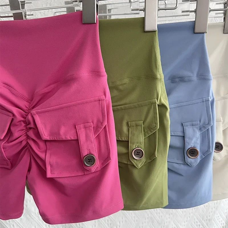Women High Waist Peach Butt Yoga Shorts with Pocket