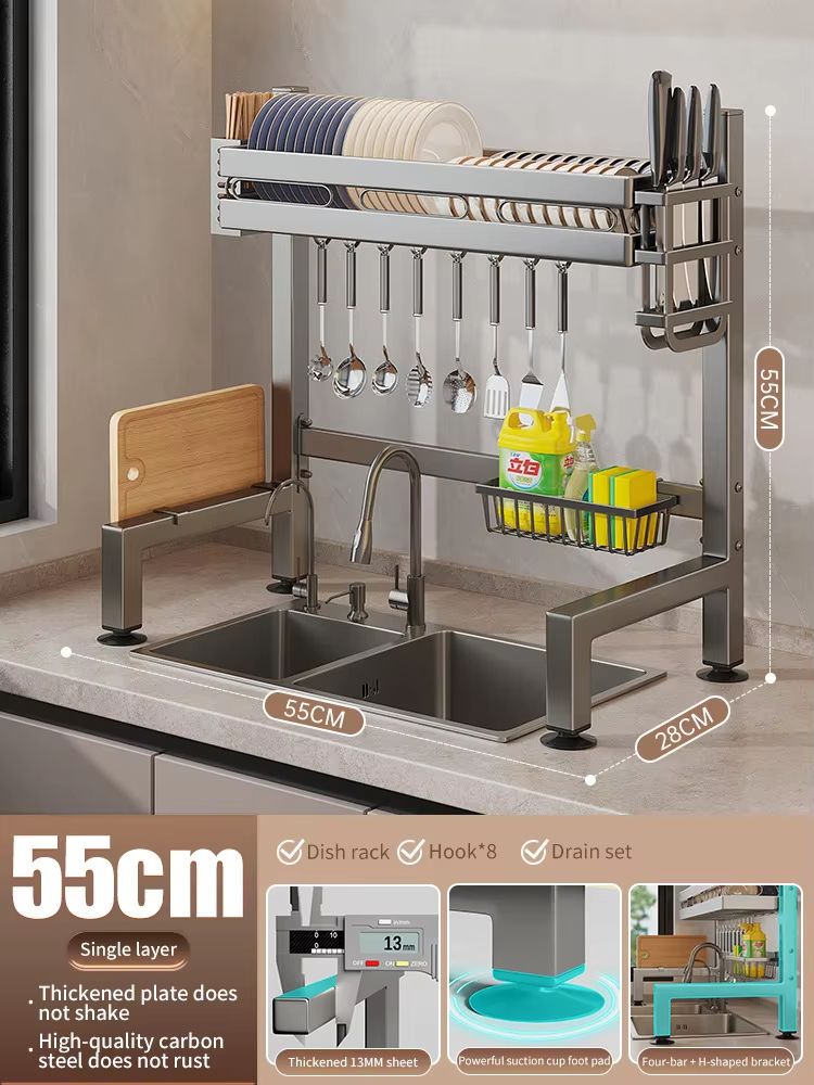 Stainless Steel Double-Layer Kitchen Sink Dish Draining Shelf