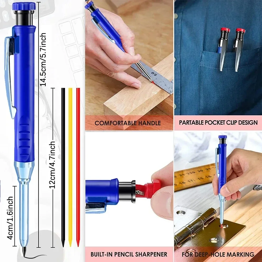 Carpenter Mechanical Pencil with Sharpener for Woodworking  Durable Long Head Carpenter Pencil for Precision Marking