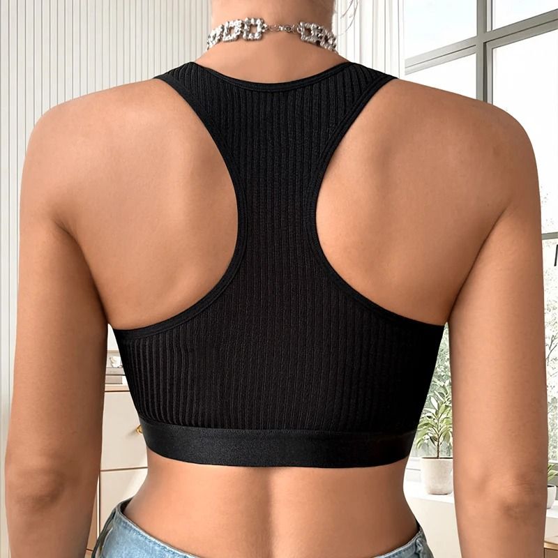 Womens Ribbed Camisole Heart Mesh Detail Crop Top Seamless Vest
