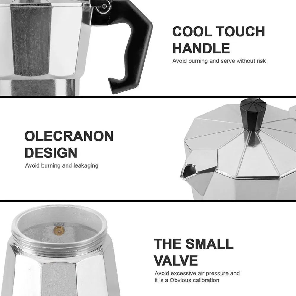 Aluminum Moka Coffee Pot for Home, Office, and Outdoor Brewing