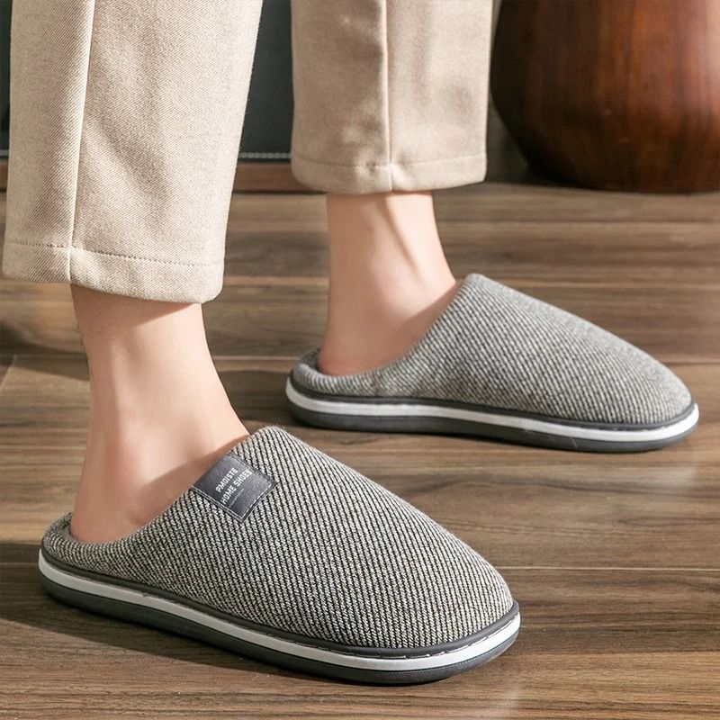 Men Winter Warm Cotton Slippers with Non Slip Sole