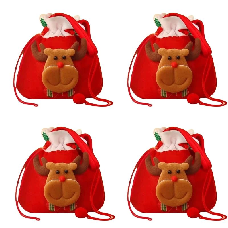 Christmas Drawstring Gift Bags with Handle Set