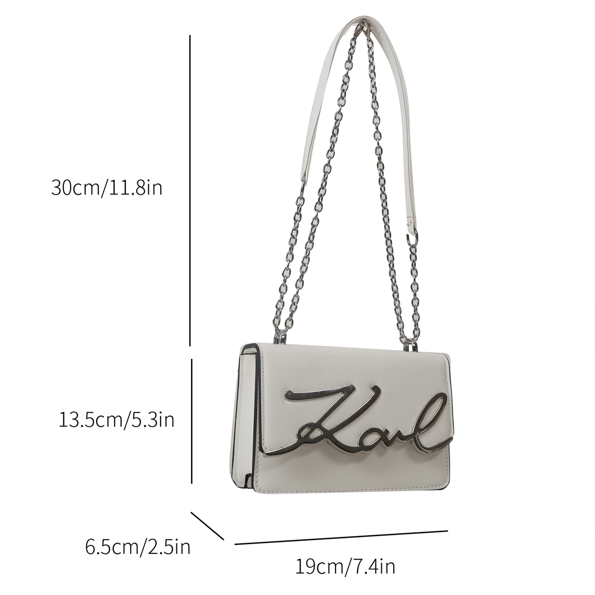 Fashionable Solid Color Crossbody Shoulder Bag with Metal Logo & ChainLink Strap