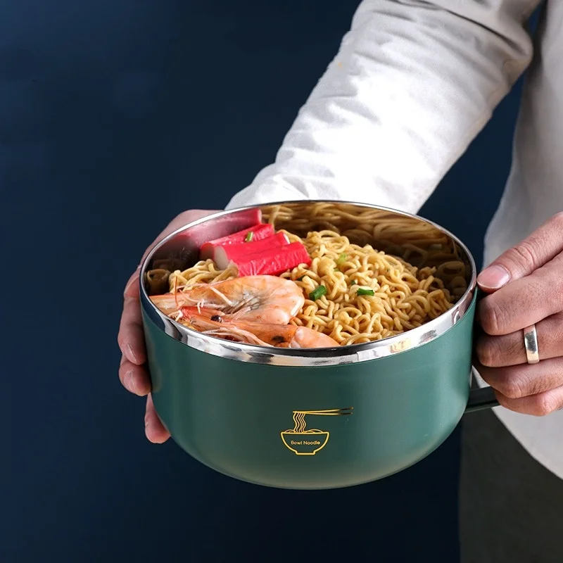 Stainless Steel Noodle Bowl with Lid Heat-Resistant Instant Noodles Cooker