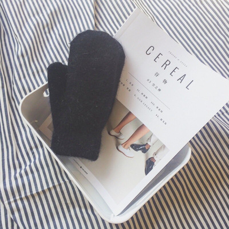 Winter Women Soft Cashmere Mittens Gloves with Imitation Rabbit Fur