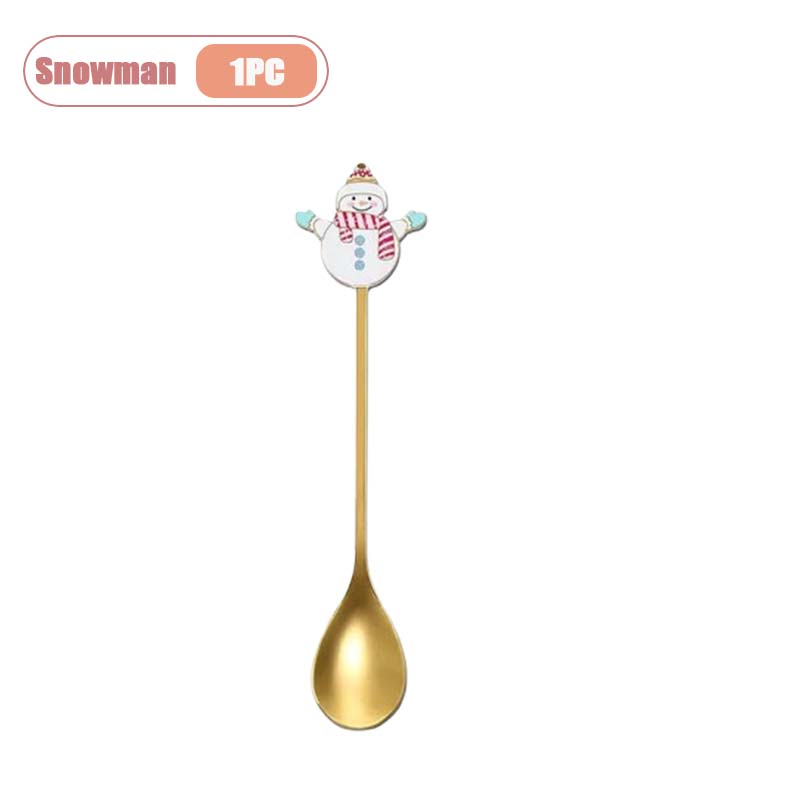 Stainless Steel Christmas Spoon Set, Coffee Spoon, Dessert Spoon, Santa Claus Tableware, Kitchen Utensils, Holiday Gift